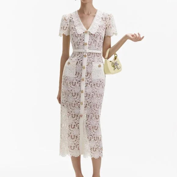 Self-Portrait | Dresses | Cream Lace Midi Dress | Poshmark